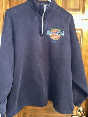 Vintage Hard Rock Cafe Miami Men's Navy Quarter-Zip Sweatshirt